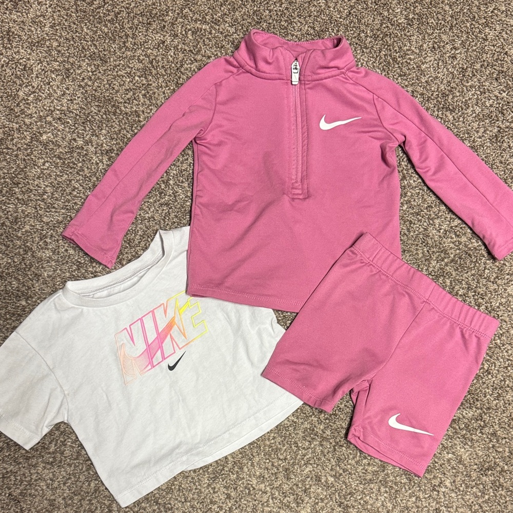 Nike Pink and White Kids Activewear Set Dri Fit Baby Girls 12month